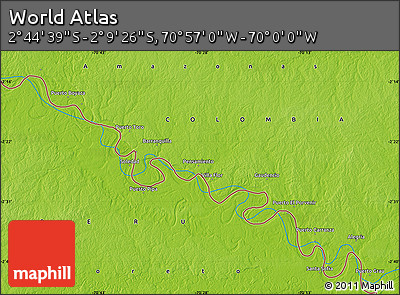 Physical Map of the Area around 2° 27' 3" S, 70° 28' 29" W