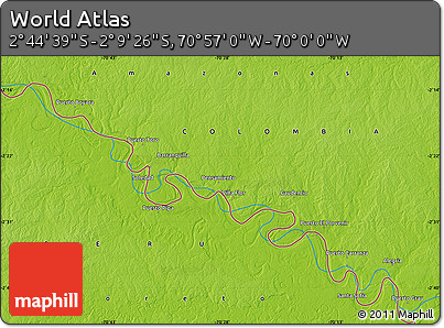Physical Map of the Area around 2° 27' 3" S, 70° 28' 29" W