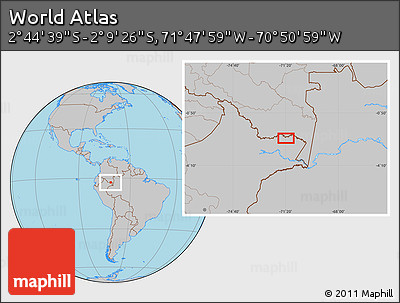 Gray Location Map of the Area around 2° 27' 3" S, 71° 19' 29" W