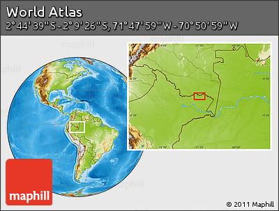 Physical Location Map of the Area around 2° 27' 3" S, 71° 19' 29" W
