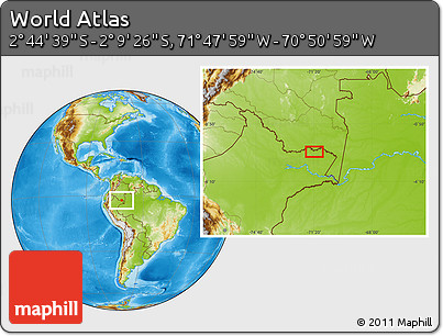 Physical Location Map of the Area around 2° 27' 3" S, 71° 19' 29" W