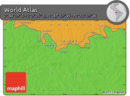 Political Map of the Area around 2° 27' 3" S, 71° 19' 29" W