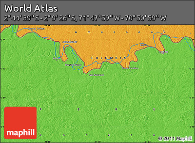 Political Map of the Area around 2° 27' 3" S, 71° 19' 29" W