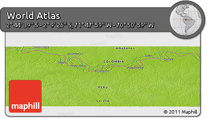 Physical Panoramic Map of the Area around 2° 27' 3" S, 71° 19' 29" W