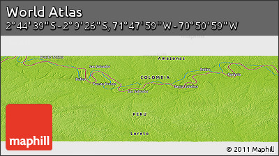 Physical Panoramic Map of the Area around 2° 27' 3" S, 71° 19' 29" W