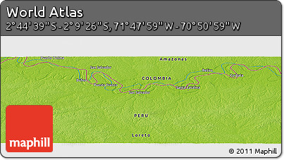 Physical Panoramic Map of the Area around 2° 27' 3" S, 71° 19' 29" W