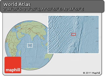 Savanna Style Location Map of the Area around 2° 27' 3" S, 72° 19' 29" E, hill shading