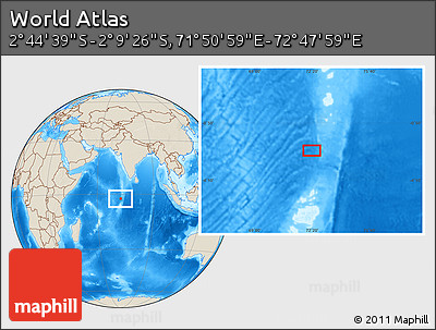 Shaded Relief Location Map of the Area around 2° 27' 3" S, 72° 19' 29" E