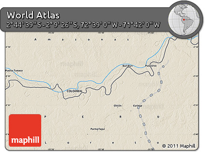 Shaded Relief Map of the Area around 2° 27' 3" S, 72° 10' 30" W