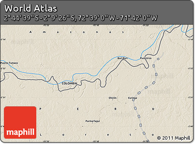 Shaded Relief Map of the Area around 2° 27' 3" S, 72° 10' 30" W