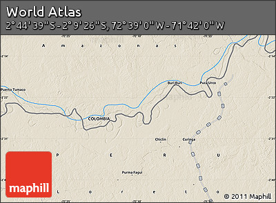 Shaded Relief Map of the Area around 2° 27' 3" S, 72° 10' 30" W