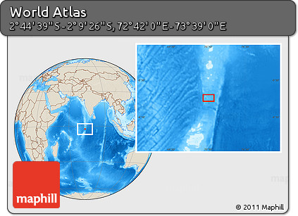 Shaded Relief Location Map of the Area around 2° 27' 3" S, 73° 10' 30" E