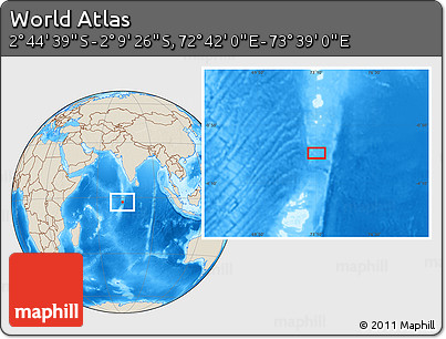 Shaded Relief Location Map of the Area around 2° 27' 3" S, 73° 10' 30" E