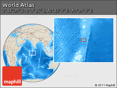 Shaded Relief Location Map of the Area around 2° 27' 3" S, 73° 10' 30" E
