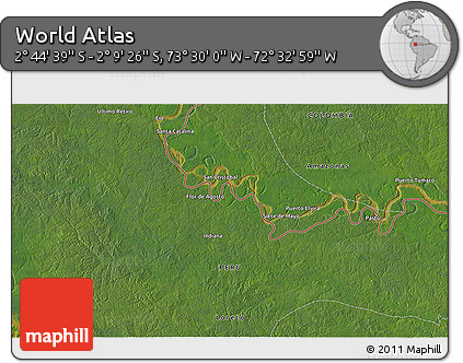 Satellite 3D Map of the Area around 2° 27' 3" S, 73° 1' 30" W
