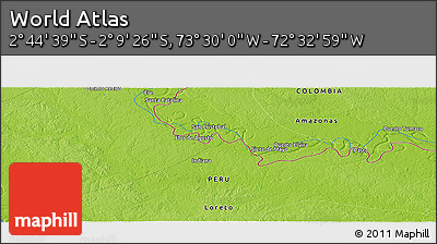 Physical Panoramic Map of the Area around 2° 27' 3" S, 73° 1' 30" W
