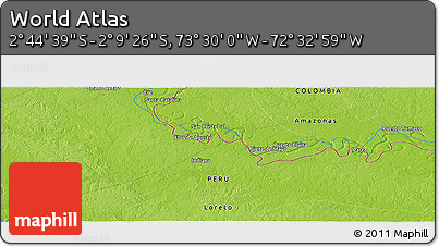 Physical Panoramic Map of the Area around 2° 27' 3" S, 73° 1' 30" W