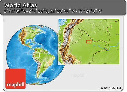 Physical Location Map of the Area around 2° 27' 3" S, 73° 52' 30" W