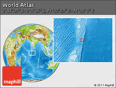 Physical Location Map of the Area around 2° 27' 3" S, 74° 1' 30" E