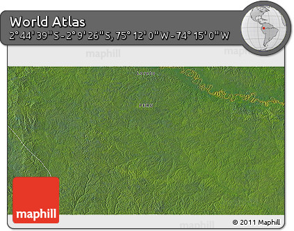 Satellite 3D Map of the Area around 2° 27' 3" S, 74° 43' 29" W
