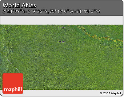 Satellite 3D Map of the Area around 2° 27' 3" S, 74° 43' 29" W