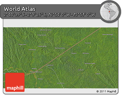 Satellite 3D Map of the Area around 2° 27' 3" S, 76° 25' 30" W