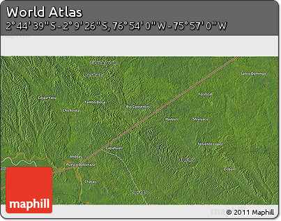 Satellite 3D Map of the Area around 2° 27' 3" S, 76° 25' 30" W
