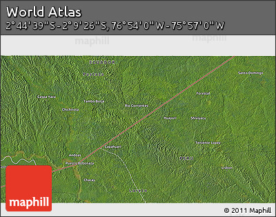 Satellite 3D Map of the Area around 2° 27' 3" S, 76° 25' 30" W