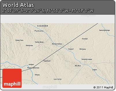 Shaded Relief 3D Map of the Area around 2° 27' 3" S, 76° 25' 30" W