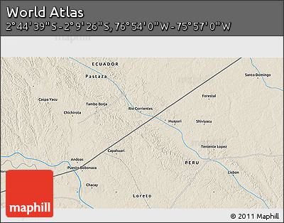 Shaded Relief 3D Map of the Area around 2° 27' 3" S, 76° 25' 30" W
