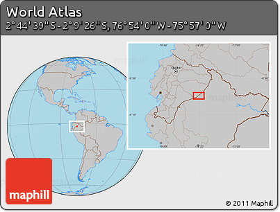 Gray Location Map of the Area around 2° 27' 3" S, 76° 25' 30" W