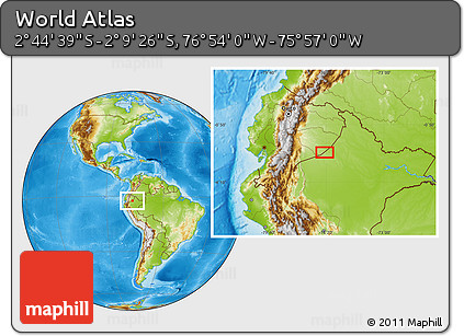 Physical Location Map of the Area around 2° 27' 3" S, 76° 25' 30" W