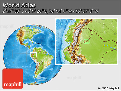 Physical Location Map of the Area around 2° 27' 3" S, 76° 25' 30" W