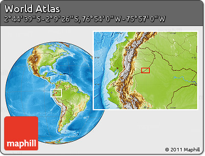 Physical Location Map of the Area around 2° 27' 3" S, 76° 25' 30" W
