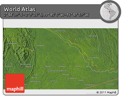 Satellite 3D Map of the Area around 2° 27' 3" S, 77° 16' 30" W