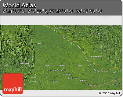 Satellite 3D Map of the Area around 2° 27' 3" S, 77° 16' 30" W