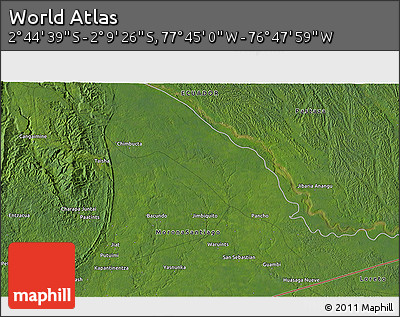Satellite 3D Map of the Area around 2° 27' 3" S, 77° 16' 30" W
