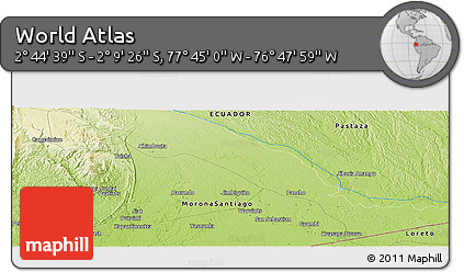 Physical Panoramic Map of the Area around 2° 27' 3" S, 77° 16' 30" W