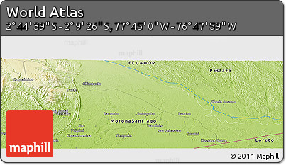 Physical Panoramic Map of the Area around 2° 27' 3" S, 77° 16' 30" W