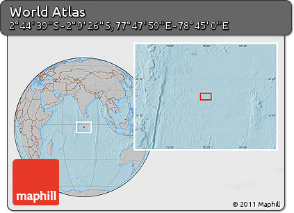 Gray Location Map of the Area around 2° 27' 3" S, 78° 16' 30" E, hill shading