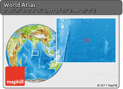 Physical Location Map of the Area around 2° 27' 3" S, 78° 16' 30" E