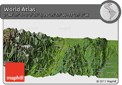Satellite Panoramic Map of the Area around 2° 27' 3" S, 78° 7' 30" W