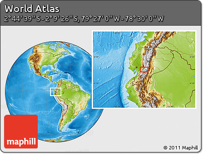 Physical Location Map of the Area around 2° 27' 3" S, 78° 58' 29" W
