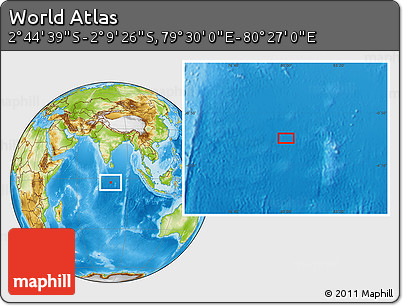 Physical Location Map of the Area around 2° 27' 3" S, 79° 58' 29" E
