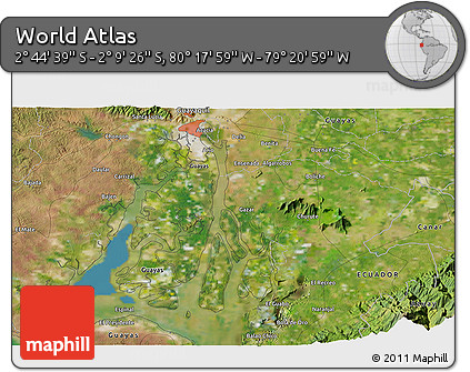 Satellite 3D Map of the Area around 2° 27' 3" S, 79° 49' 29" W