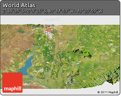 Satellite 3D Map of the Area around 2° 27' 3" S, 79° 49' 29" W