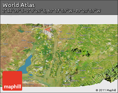 Satellite 3D Map of the Area around 2° 27' 3" S, 79° 49' 29" W