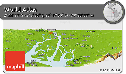Physical Panoramic Map of the Area around 2° 27' 3" S, 79° 49' 29" W