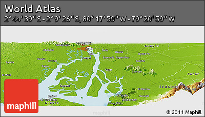Physical Panoramic Map of the Area around 2° 27' 3" S, 79° 49' 29" W