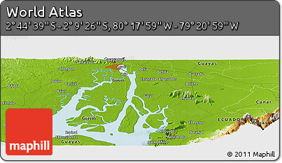 Physical Panoramic Map of the Area around 2° 27' 3" S, 79° 49' 29" W
